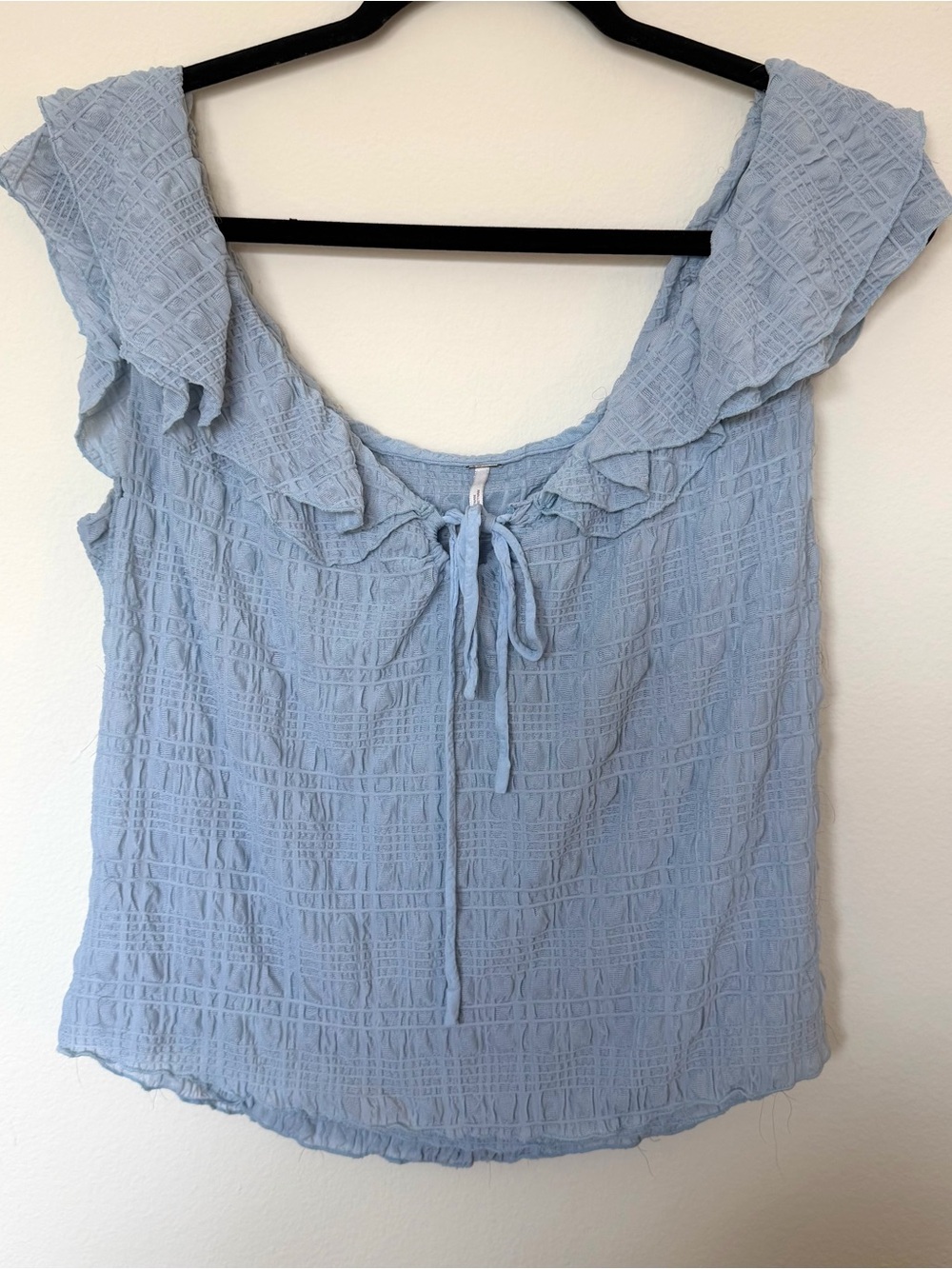 Free People Icy Blue Ruffle Off Shoulder Textured Top XL